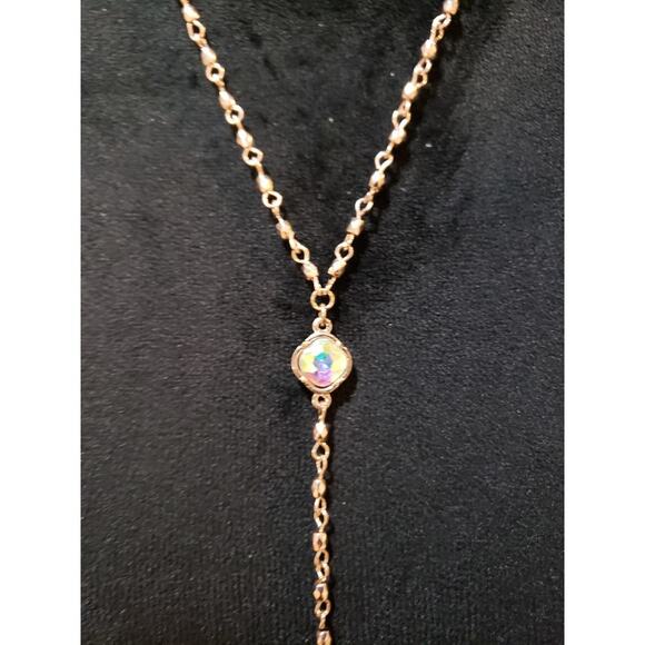 Womens Yellow Gold Ruby Infinity Station Lariat Y Drop Pink Stone Necklace - Picture 4 of 6